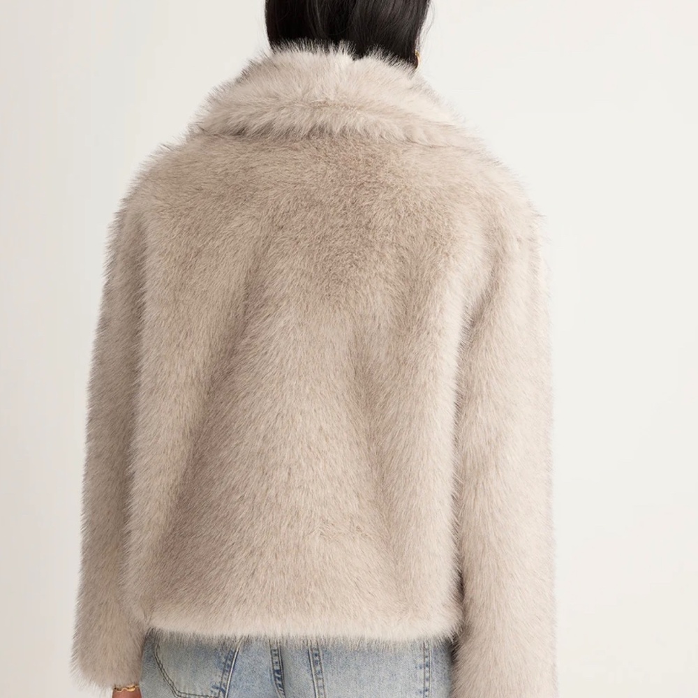 Commese Khaki Faux Fur Button Wool Coat, NWT - Picture 2 of 12